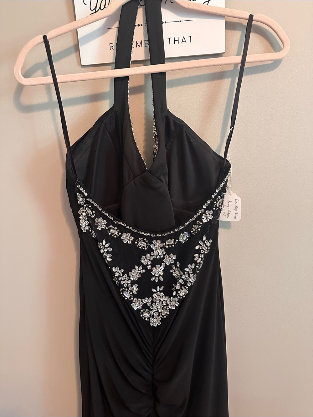Betsy & Adam Black Maxi Dress with Crystal Bib - Picture 4 of 6